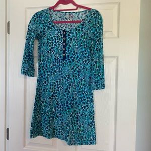 Lilly Pulitzer Caila Dress Gigi Henley Button Cyan Blue Giraffe